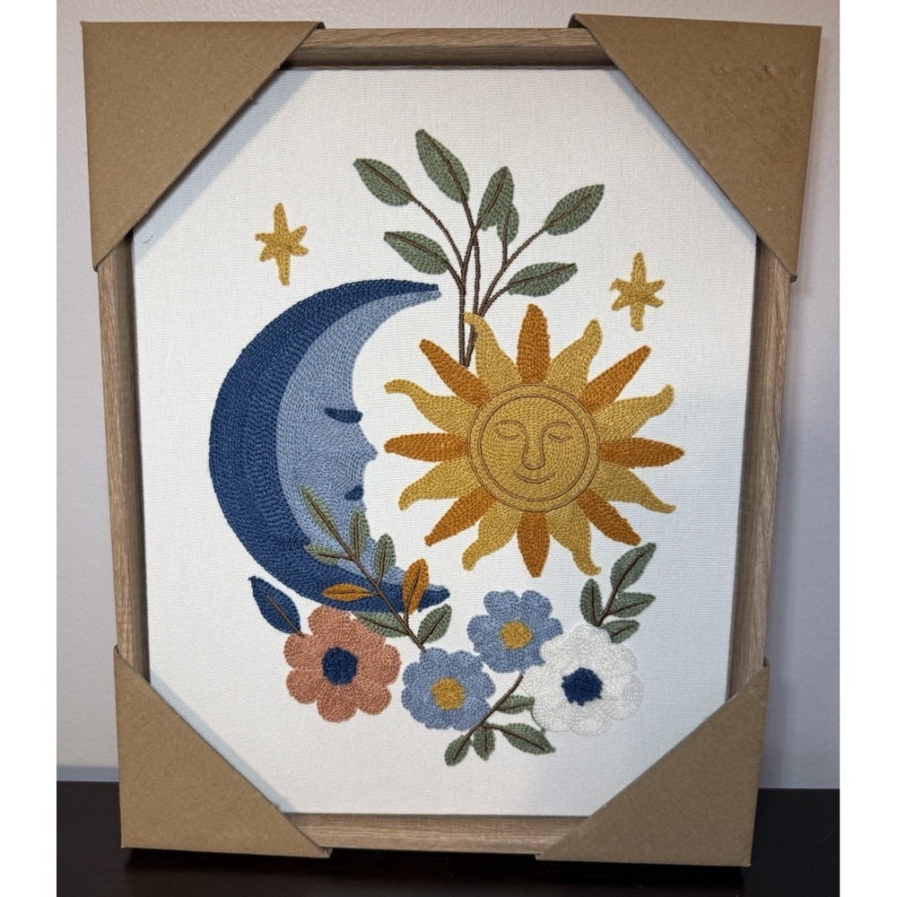 New BP Home Textile Embroidery Woven Wall Art SUN MOON STARS Celestial Decor